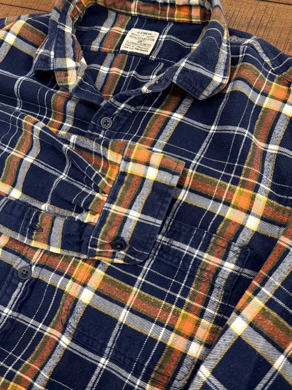 J. Crew Navy, Orange and White Plaid Button-Down Shirt